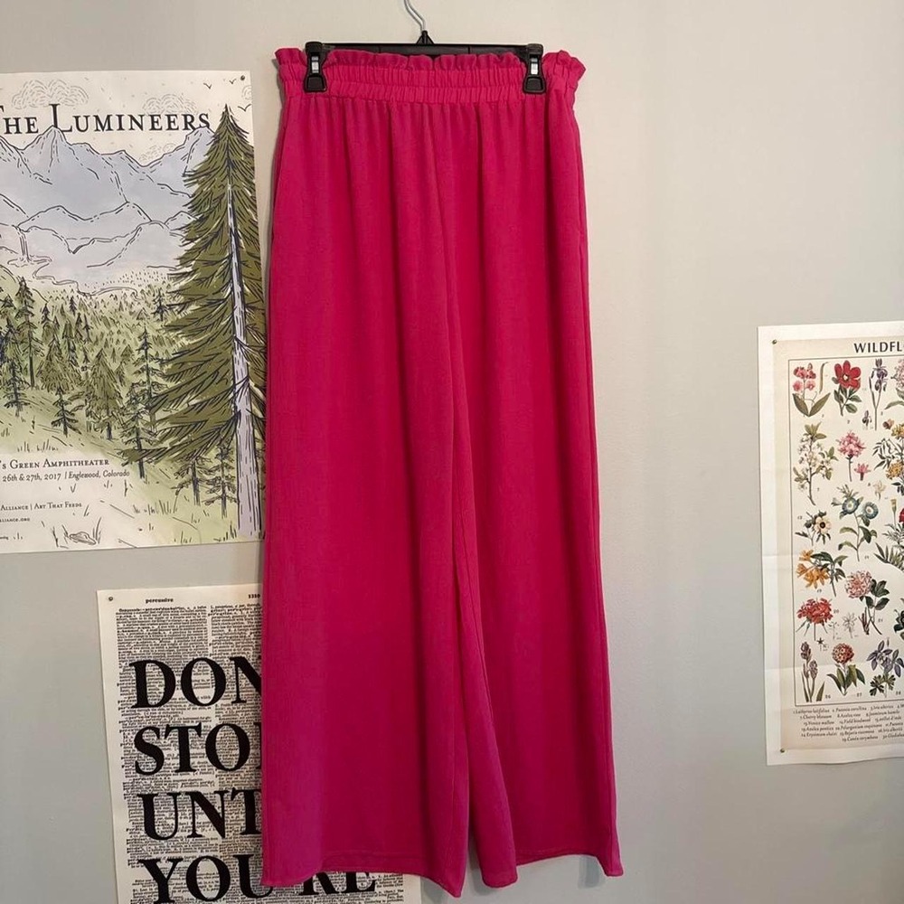 SHEIN Hot Pink Wide Leg Pants with Elastic Waistband